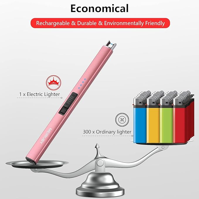 MEIRUBY 2 Pack Lighter Electric Candle Lighter Long Electronic Rechargeable USB Lighter Arc Windproof Flameless Lighters for Candle Camping BBQ Birthday Gifts for Women Mom Wife Men