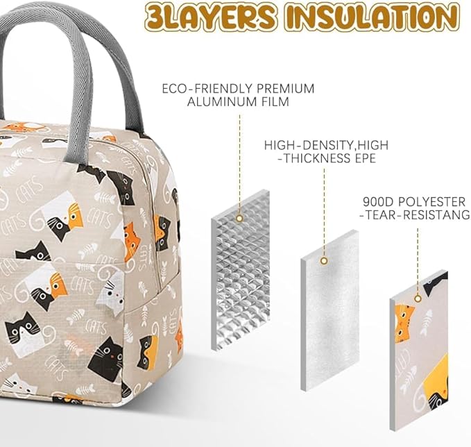 Cute Lunch Bag for Women, Insulated Lunch Bag for Men, Leakproof Thermal Lunch Box Cool Bag for Work, Picnic, Outdoor- Light Coffee