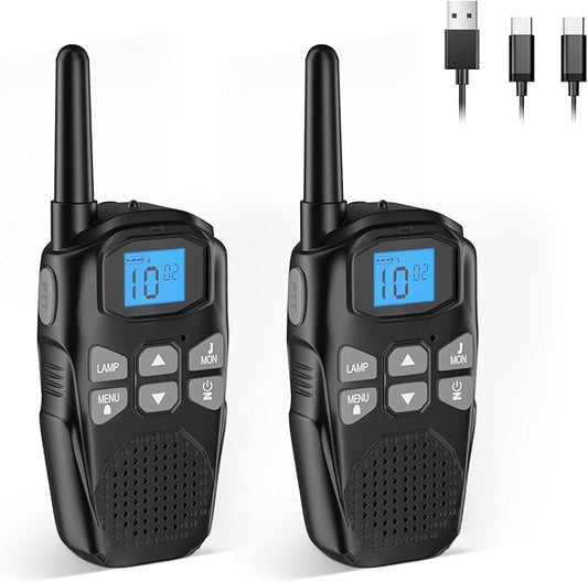 Walkie Talkies for Adults 2 Pack, YKSTT Rechargeable VOX Scan Long Range Walkie Talkies,22 Channels Two-Way Radios with LED Flashlight for Hiking Camping Accessories (2 Pack - Black)