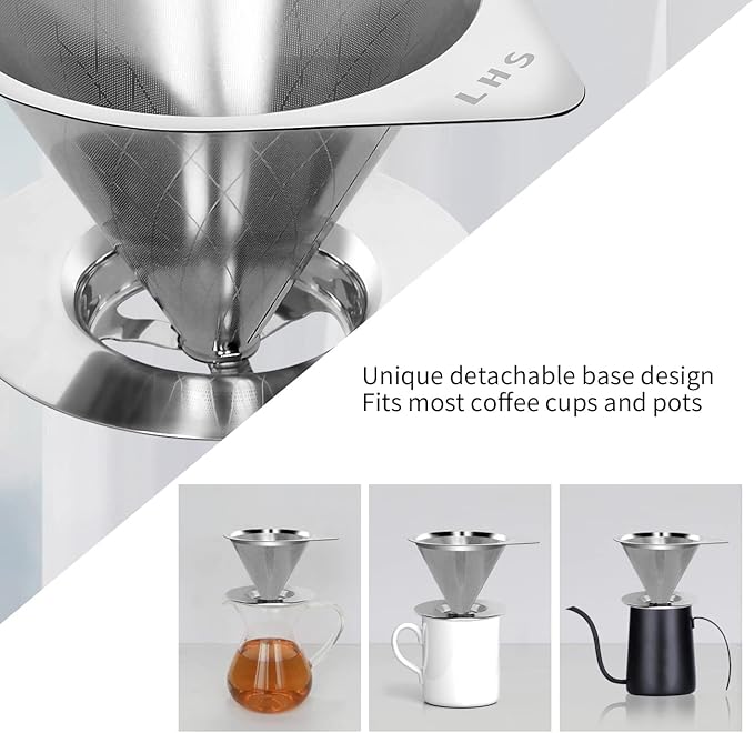 LHS Pour Over Coffee Dripper Reusable Coffee Filter Paperless Coffee Filter Stainless Steel Pour Over Coffee Maker Cone Coffee Dripper for 1-2 Cup,Argyle Pattern
