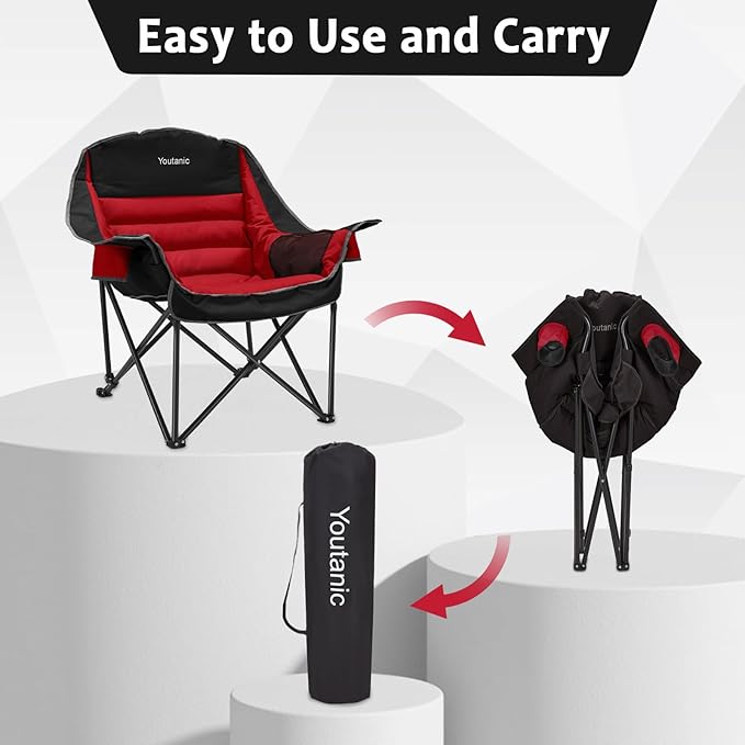 Oversized Camping Chair, Portable Folding Camping Chairs with Side Pocket, Cup Holder and Carry Bag, Heavy Duty Outdoor Camping Chairs for Adults, Fishing, Sports, Trip, up to 400lbs, Style 5