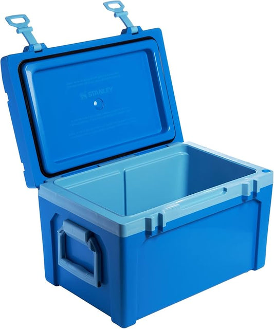 Stanley Adventure Outdoor Cooler 50 qt | Heavy Duty Outdoor Camping Cooler with Easy Carry Side Handles | 6 Days Cooling Ice Chest for 82 Cans | Flat Top Doubles as Seat | BPA-Free | Azure
