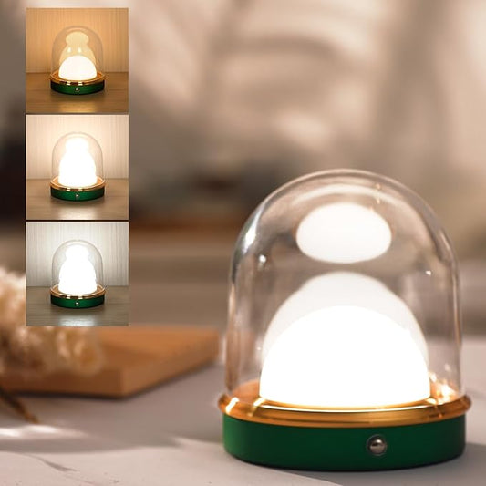 Night Light Modern Rechargeable Lamp for Bedroom, 3 Color Stepless Dimming Up, Battery Operated Lamp with Christmas Green Base, for Living Room Nightstand Hotels (Green)