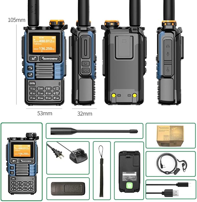 UVK5(99) AM/FM/DTMF Walkie-Talkie 200CH 20-1000MHZ Walkie-Talkie NOAA Weather Forecast with Flash Copy Frequency Tpye-C LCD Display for Hiking Camping Travel Two-Way Radio (Blue)