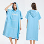 Microfiber Surf Poncho Changing Towel Robe with Changing Mat, Quick Dry Hooded Towel Poncho with Pocket for Beach, Pool, Swim, Wetsuit Changing (Light Blue)