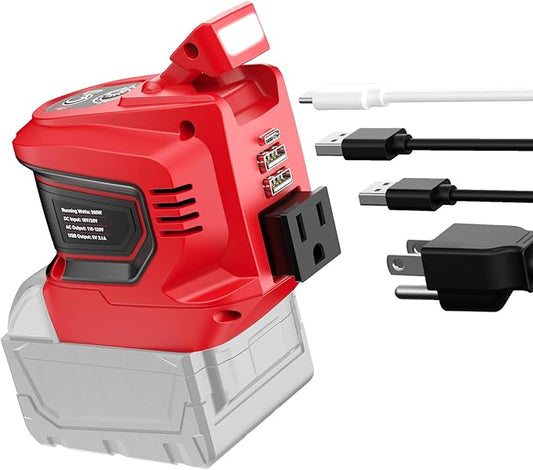 Power Inverter for Milwaukee 18V Battery,Ecarke 200W Portable Power Supply Inverter,DC 18V to AC 110V~120V Battery Power Station with 2 USB&AC Battery Powered Outlet for m18 Battery Inverter