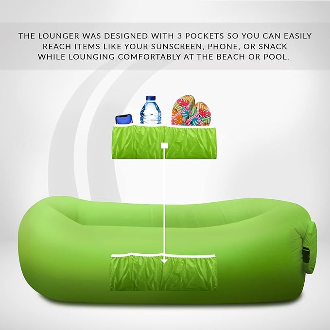 Nevlers 2 Pack Inflatable Loungers Air Sofa Couch | Perfect for Beach Chair Camping Chairs or Portable Hammock |Travel Bag Pouch, Pegs & 3 Pockets| Movie Seating & Camping Accessories Blow Up Lounger