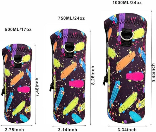 Water Bottle Sling Case Bag Carrier Holder - 500ML 750ML 1000ML Neoprene Water Bottle Sleeve Cooler Cover Pouch with Adjustable Shoulder Strap for Men Women Travel Camping Walking Hiking Running