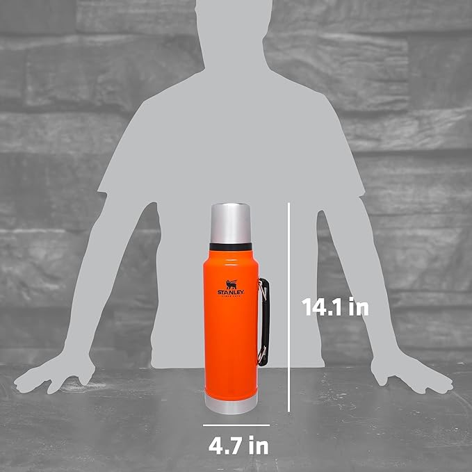 Stanley Classic Legendary Vacuum Bottle 1.5 qt | Wide Mouth with Leakproof Cup Lid | Keep Drinks Hot or Cold | Packable for Travel | Insulated Stainless Steel Thermos | BPA-Free | Blaze Orange