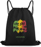 One Love Reggae Rasta Black Drawstring Backpack Waterproof Sackpack Camping Shopping Bag for Women Men