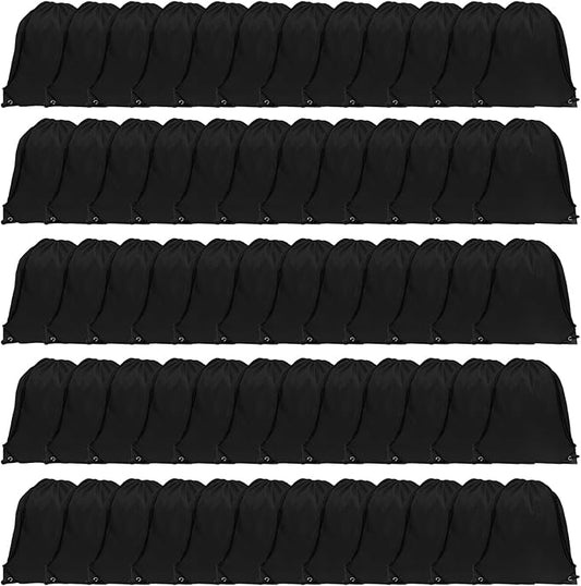 GoodtoU Drawstring Bags, Drawstring Backpack Nylon Backpack Draw String Bags Pack Bulk Cinch Sack Drawstring Gym Bag Drawstring Backpack for Sport, Traveling, Team (Black, 60Pcs)