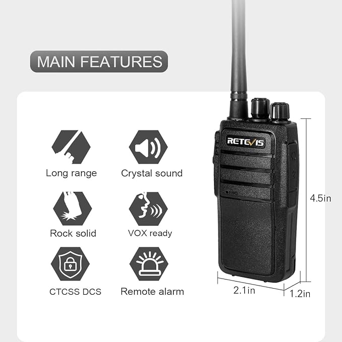 Retevis RT21 Walkie Talkies for Adults, 2 Way Radio Long Range, Two Way Radio Rechargeable, Handheld Radio, Portable, FRS, Durable, Heavy Duty, for Business(4 Pack)