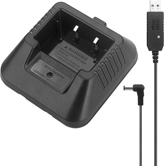 BAOFENG uv-5r charger,original desktop walkie talkie charger with US Adapter 100v-240v for BAOFENG BF-F8HP UV-5X3 5RA 5RB 5RC 5RD 5RE 5REPLUS radio accessories (Base + USB charging cable*1)