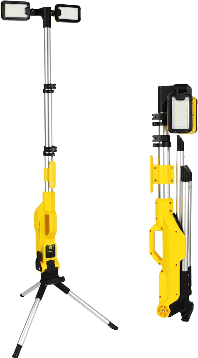 Rechargeable Cordless LED Work Light with Stand 8000 Lumen Portable LED Portable Job Site Lighting Dimmable Led Work Light for indoor/outdoor Lighting（Yellow）