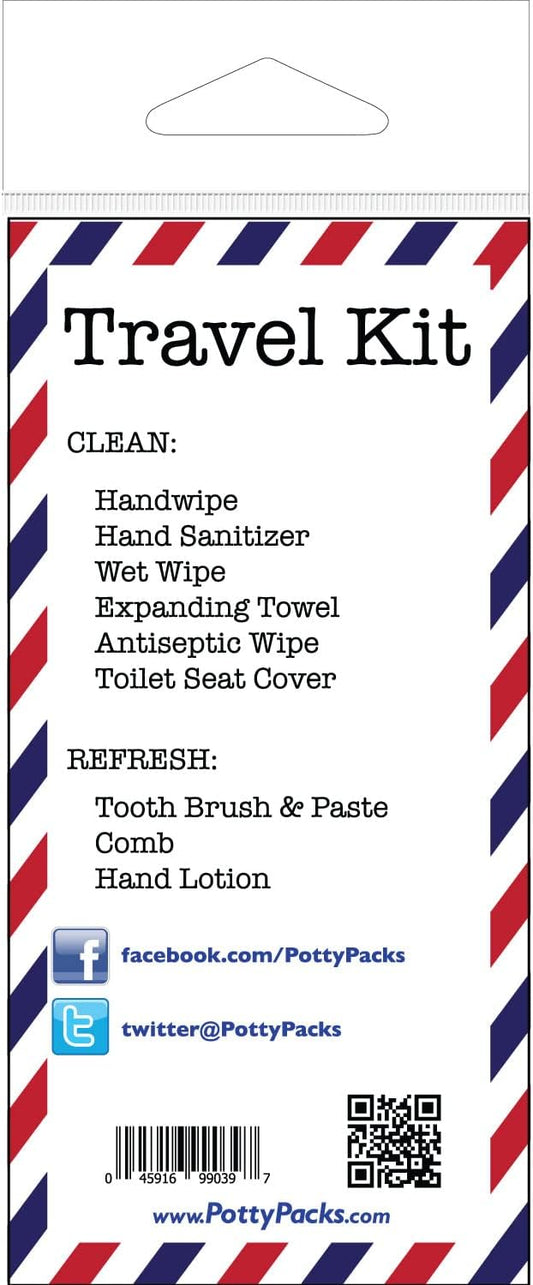 Travel Kit Single Use Traveling Kit with Tooth Brush & Paste, Compressed Towel, Comb, Skin Lotion, Antiseptic Wipe, Wet Wipe & Hand Sanitizer - 5 Units