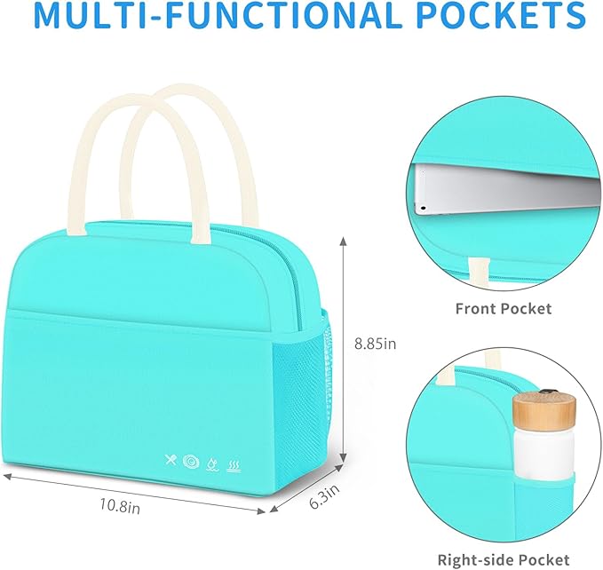 Lunch Bag Lunch Box for Women Men Reusable Insulated Lunch Tote Bag,Food Handbags Case High Capacity for Travel Work Picnic Beach,Cyan