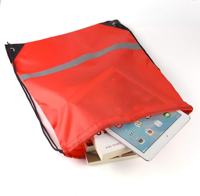 KUUQA 12 Pcs Drawstring Backpack Bag Bulk Reflective Backpack Red String Bags Cinch Sack Backpack for Team Yoga Sport Gym Traveling