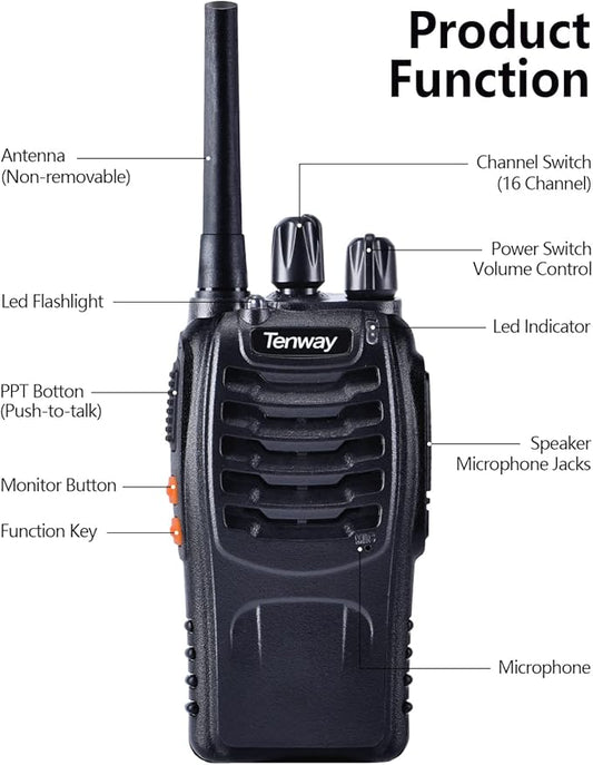6Pack TW-888S Two Way Radio for Adult Long Range Rechargeable Handheld Walkie Talkie with Air Earpiece and Programming Cable and 6 Way Multi Unit Charger
