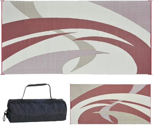 Stylish Camping 159185 9-feet by 18-feet Reversible Mat, Plastic Straw Rug, Large Floor Mat for Outdoors, RV, Patio, Backyard, Picnic, Beach, Camping (Burgundy/Brown)