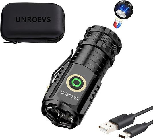 Mini Flashlight 2550 Lumens Rechargeable USB C Charging, Small Flashlights High Lumens 5 Modes, Pocket Flashlight with Clip, Magnetic Flashlight for EDC,Camping, Hiking,Emergency
