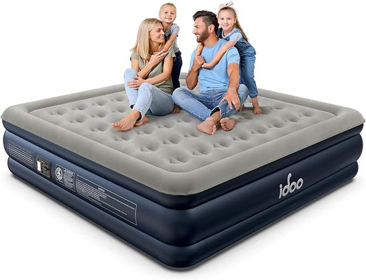 iDOO King Air Mattress with Built in Pump, 18" Raised Comfort Blow up Mattress, Upgraded Four Chamber Air Bed, Inflatable Mattress for Guests & Home, colchones inflables, AirBed, 750lbs Max