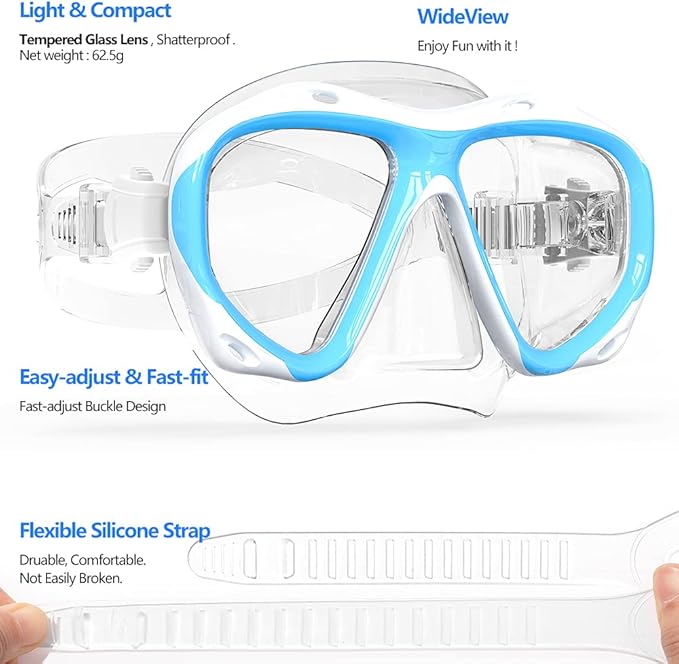 COPOZZ Adult Scuba Mask, Dive Mask Anti Fog Snorkeling Scuba Diving Glasses, Great Seal Free Diving Tempered Glass Mask Goggles