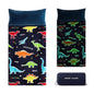 Wake In Cloud - Glow in the Dark Sleeping Bag with Pillow, Fleece Nap Mat for Toddler Kids Boys Girls, Winter Cold Weather Daycare Kindergarten Sleepover Travel Camping, Colorful Dinosaur on Dark Navy