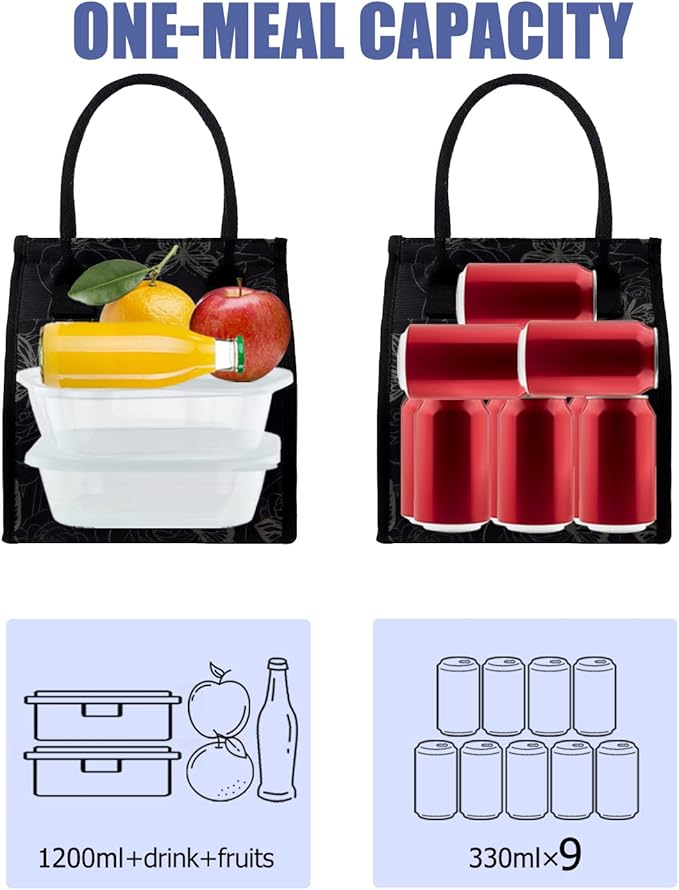 Fmeida Insulated Lunch Cooler, Women's Butterfly Lunch Bag - Small, Reusable Adult Cooler for Work, College, Picnic, Beach | Front & Side & Interior Pockets