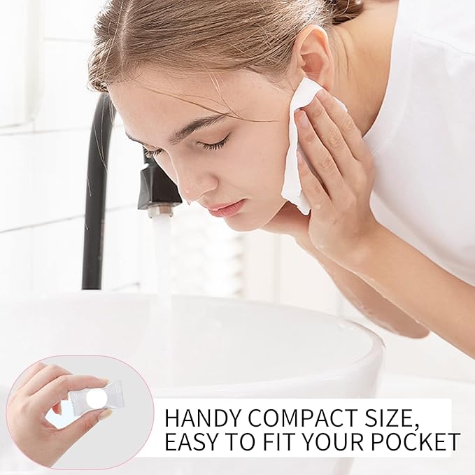 Compressed Towel,100 PCS Disposable Mini Tablets Face Compressed Towels Individual packaging, Compressed Hand Wip, Portable Compressed Coin Tissue for Travel/Home/Outdoor Activities (Blue)