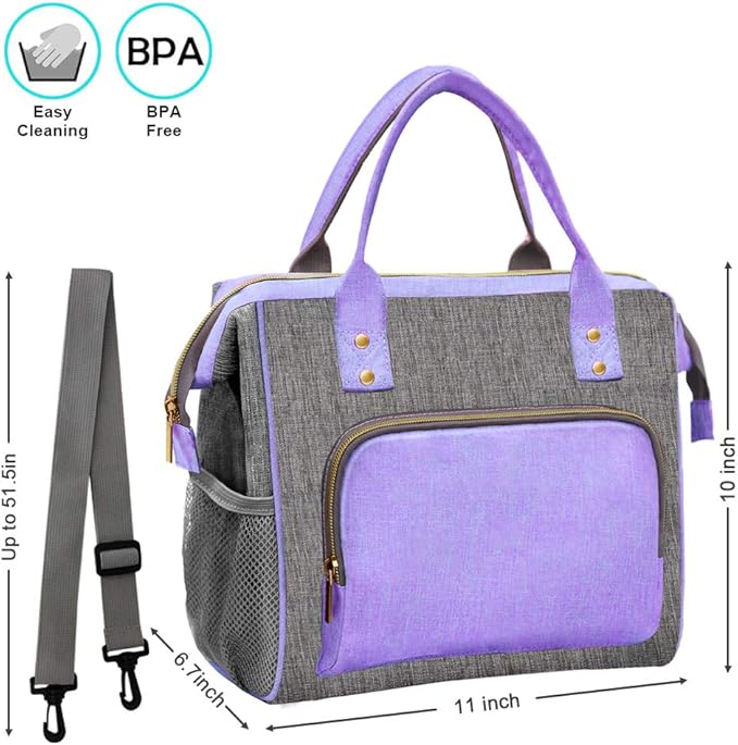 IDEATECH Lunch Bags for Women, Insulated Lunch Bag for men, Large Reusable Tote Bag, Leakproof Cooler Lunch Bags for Work, Cute Reusable Lunch Bags, Womens Lunch Bag for Office Picnic(Purple)