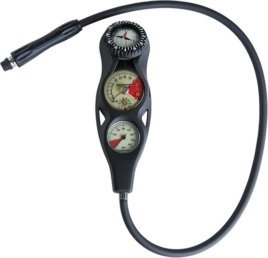 SCUBAPRO 3-Gauge Inline Scuba Diving Console with Pressure Gauge, Depth Gauge, and FS-1.5 Compass, Metric Display
