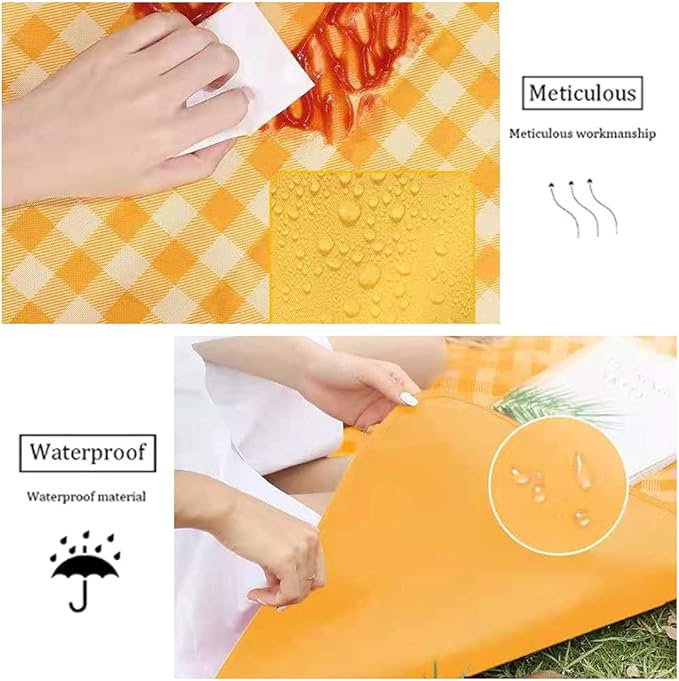 RUIBOLU Beach Blanket Large Picnic Blankets, Sandproof Beach Mat for 2-4 Adults Waterproof Quick Drying Outdoor Picnic Mat for Travel Camping Hiking Festival Park Lawn (Yellow Plaids)
