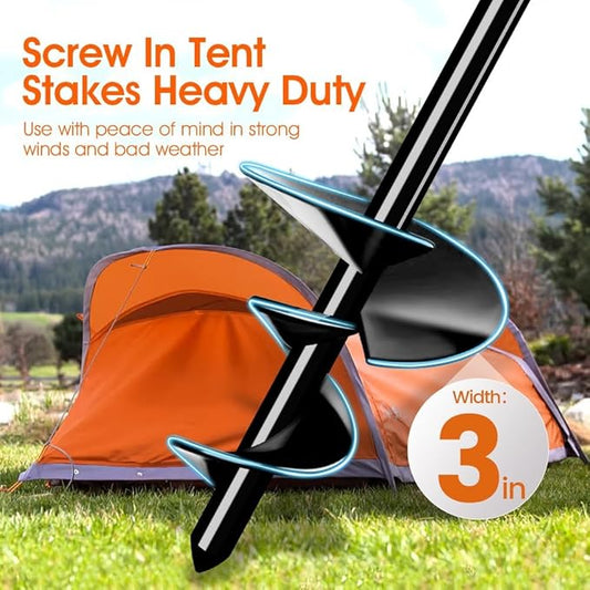 Ground Anchors Tent Stakes Trampoline Anchors Heavy Duty Screw in 4 Pack, Tent Stakes High Winds Heavy Duty for Camping Tent, Canopies, Carports, Sheds, Swing Sets,14in Ground Anchors