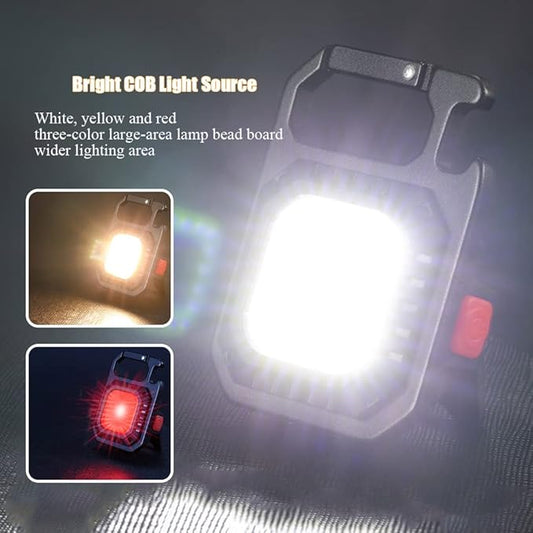 Mini LED Flashlight COB Rechargeable Keychain with 7 Light Modes Portable Pocket Light 500 Lumens Max with Folding Bracket Bottle Opener for Fishing Walking Camping (Type-1)