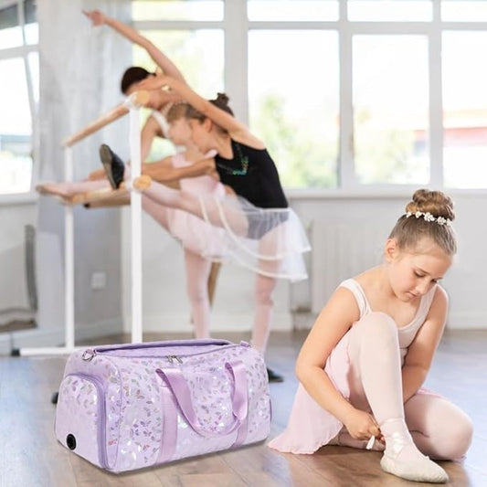 Dance Bag for Girls Soft Fluffy Travel Duffel Bag for Girls Sports Gym Bag Ballet Bag Water Resistant Overnight Sleepover Bags with Shoes Compartment