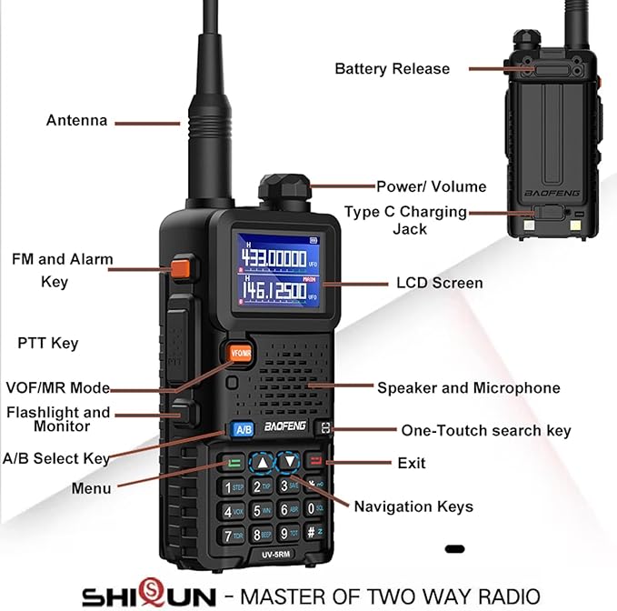 BAOFENG 2 Packs UV-5RM Two Way Radio Multi-Band Long Range Walkie Talkie NOAA USB-C Charging Upgrade of UV-5R Ham Radio Air Band 1.77in LCD Screen with 771 Antenna and Cable