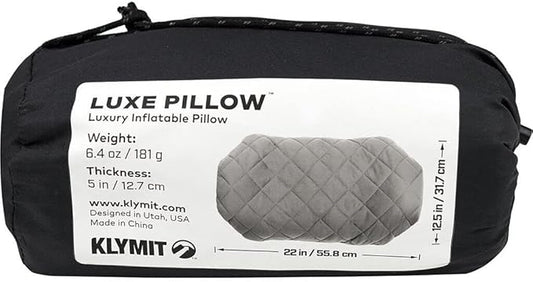 Klymit Luxe Travel Pillow, Lightweight Inflatable Hybrid Airplane, Backpacking, Hammock, and Camping Pillow, Grey
