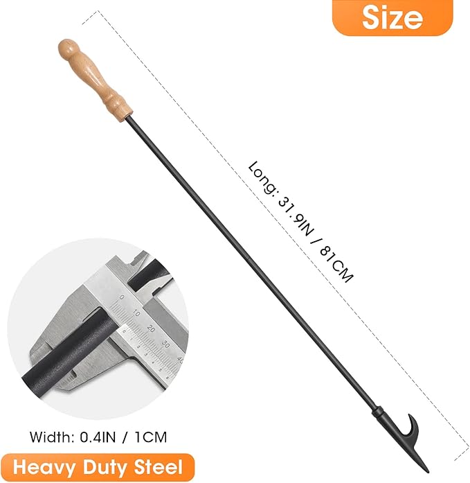 Fire Poker for Fire Pit, 32 inch Fireplace Poker Premium Solid Steel Fire Pit Poker Campfire Poker for Fireplace Camping Wood Stove Indoor and Outdoor - Rust Resistant Black Finish