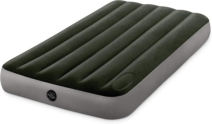 Intex 64762E Dura-Beam Standard Downy Air Mattress: Fiber-Tech – Full Size – Built-in Foot Pump – 10in Bed Height – 600lb Weight Capacity
