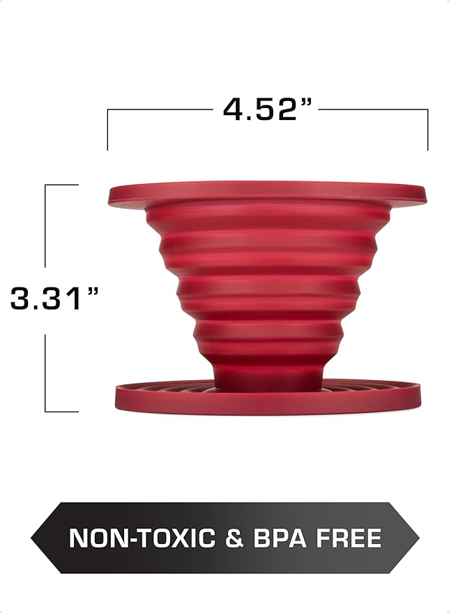 COLETTI Sierra Pour Over Coffee Dripper — Collapsible Pour Over Coffee Dripper — Includes Pack of Paper Filters [Red, Pack of 1]