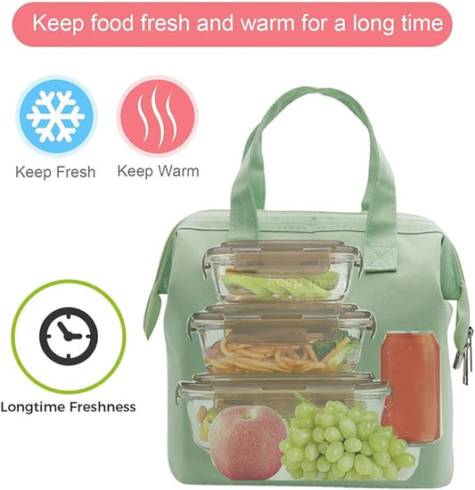 Mziart Insulated Lunch Bag Simple Bento Cooler Bag Lunch Tote Bag for Lunch Box for Women Men Adult Picnic Working Hiking Beach (Light Green)