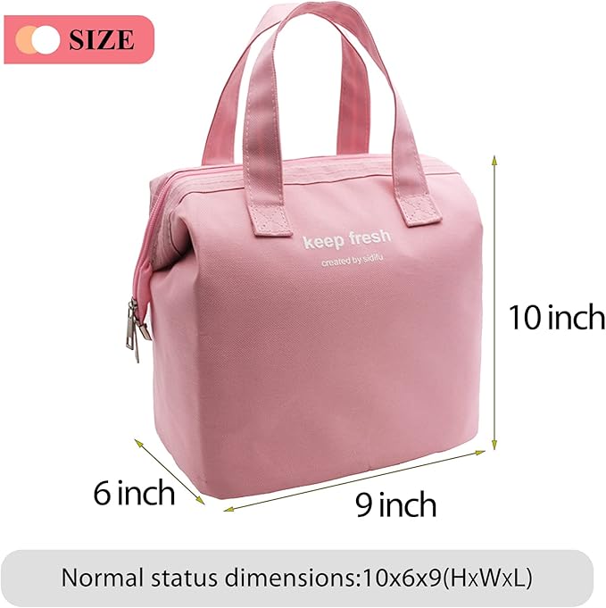 Mziart Insulated Lunch Bag Simple Bento Cooler Bag Lunch Tote Bag for Lunch Box for Women Men Adult Picnic Working Hiking Beach (Pink)