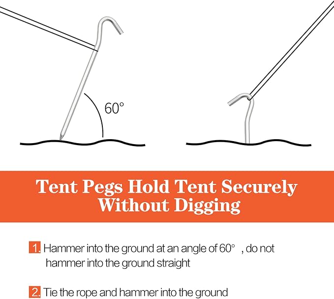 Tent Pegs, 64 Pack Aluminum Tent Stakes Pegs with Hook, 7" Hexagon Rod Lightweight Canopy Stakes Pegs for Camping, Canopy, Outdoor Decoration(7", 64 Pack)