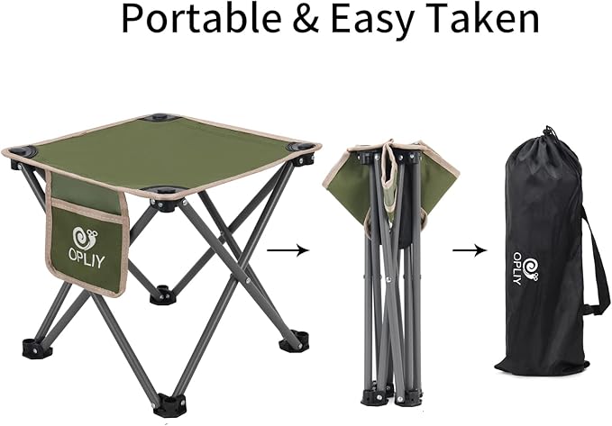Opliy Camping Stool, Folding Samll Chair Portable Camp Stool for Camping Fishing Hiking Gardening and Beach, Camping Seat with Carry Bag (Green, L 13.5")