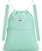 WANDF Drawstring Backpack Sports Gym Bag with Shoulder Pads Water Resistant String Bag Cinch Bag for Women Men (Mint Green)