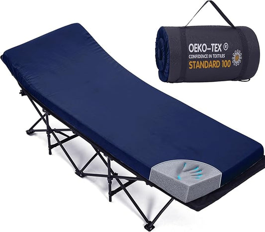 CYMULA Camping Cot Mattress 2in Memory Foam Sleeping Pad,Soft Warm Non-Slip Camping Mattress Topper with Retaining for Adults,Portable Roll up Mattress Pad for Travel (75 x30)（only Mattress）