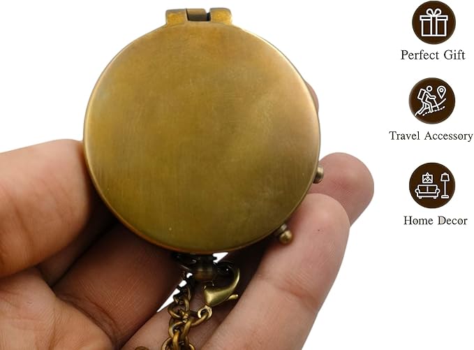 Brass Pocket Compass Hand Made Fully Functional Compass Antique Nautical Replica Item with Leather Case.