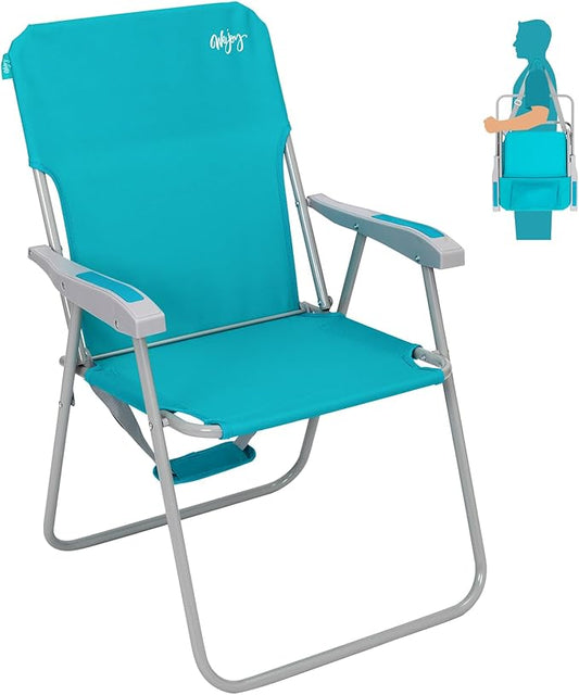 #WEJOY Folding Beach Chair for Adults, Lightweight Beach Chair with Shoulder Straps, High Back Beach Chairs with Hard Armrest, Supports 300lbs for Beach Lawn Concert