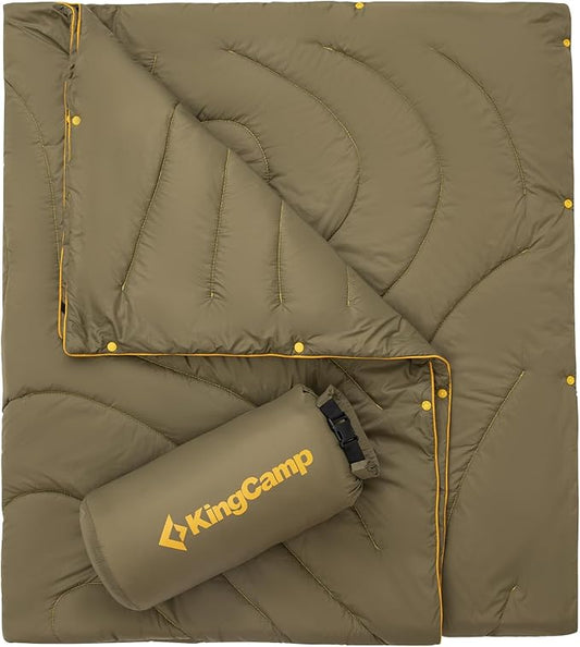 KingCamp Lightweight Camping Blanket - Stylish & Multifunctional Quilt with Snap Button, Portable for Travel, Airplane, Indoor & Outdoor - Provides Warmth - Olive