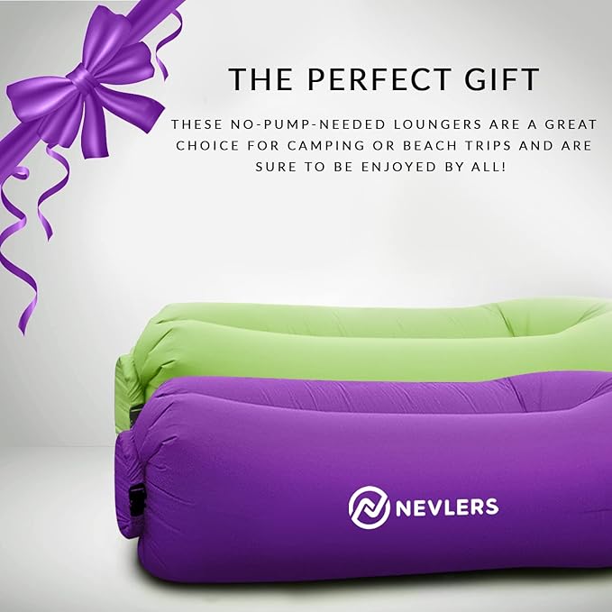 Nevlers 2 Pack Inflatable Loungers Air Sofa Couch | Perfect for Beach Chair Camping Chairs or Portable Hammock |Travel Bag Pouch, Pegs & 3 Pockets| Movie Seating & Camping Accessories Blow Up Lounger